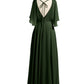 Vestidos largos de dama de honor de chiffon con mangas de volantes Verde Oliva Tallas Grandes
