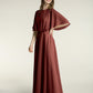Vestidos largos de dama de honor de chiffon con mangas de volantes Terracota Tallas Grandes