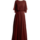 Vestidos largos de dama de honor de chiffon con mangas de volantes Terracota Tallas Grandes