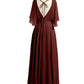 Vestidos largos de dama de honor de chiffon con mangas de volantes Terracota