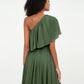 Vestidos largos de chiffon de un hombro con bolsillos Verde Oliva Tallas Grandes