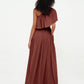 Vestidos largos de chiffon de un hombro con bolsillos Terracota Tallas Grandes