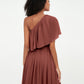 Vestidos largos de chiffon de un hombro con bolsillos Terracota Tallas Grandes