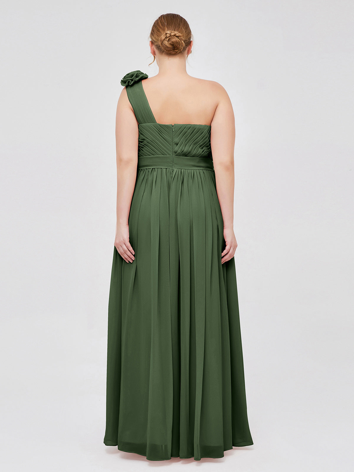 Mirabelle Un Hombro Gasa Vestido Con Tirante Flores Verde Oliva Tallas Grandes