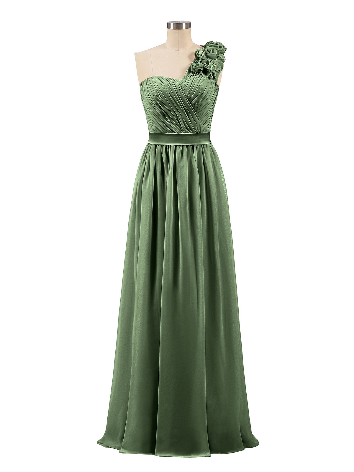 Mirabelle Un Hombro Gasa Vestido Con Tirante Flores Verde Oliva Tallas Grandes