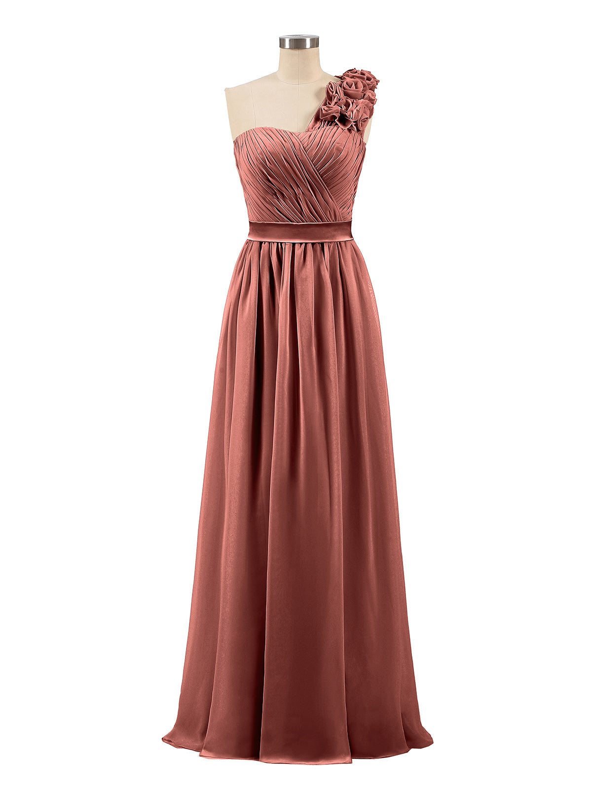 Mirabelle Un Hombro Gasa Vestido Con Tirante Flores Terracota