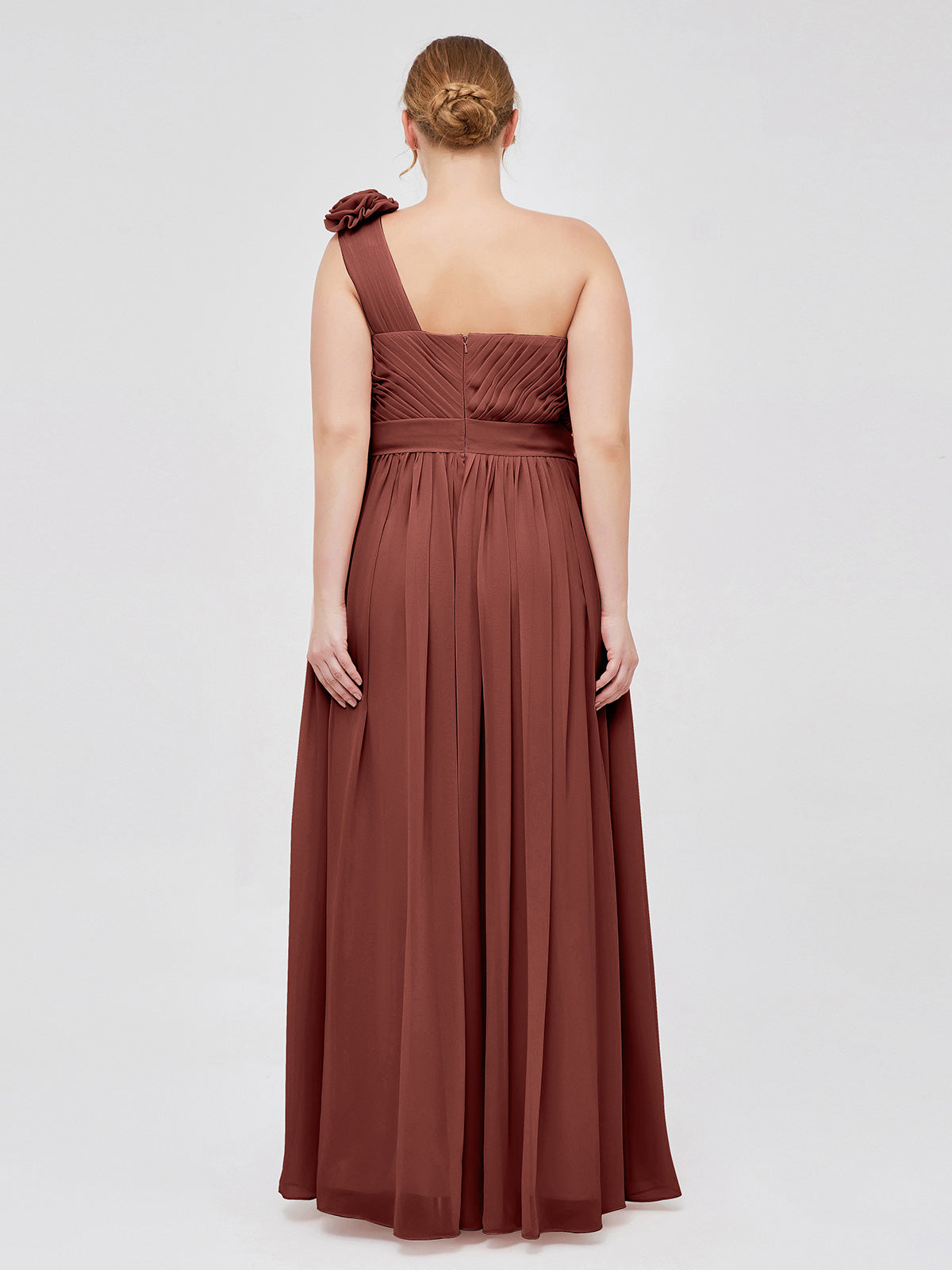 Mirabelle Un Hombro Gasa Vestido Con Tirante Flores Terracota