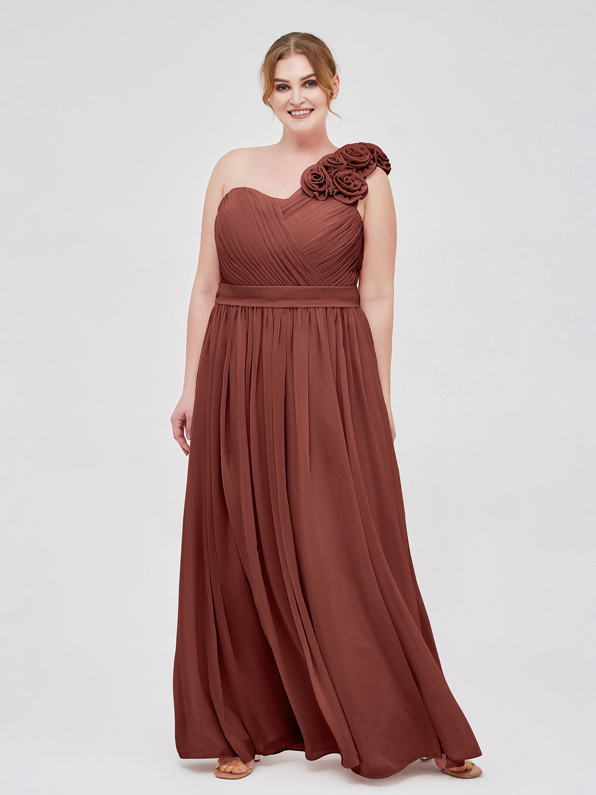 Mirabelle Un Hombro Gasa Vestido Con Tirante Flores Terracota