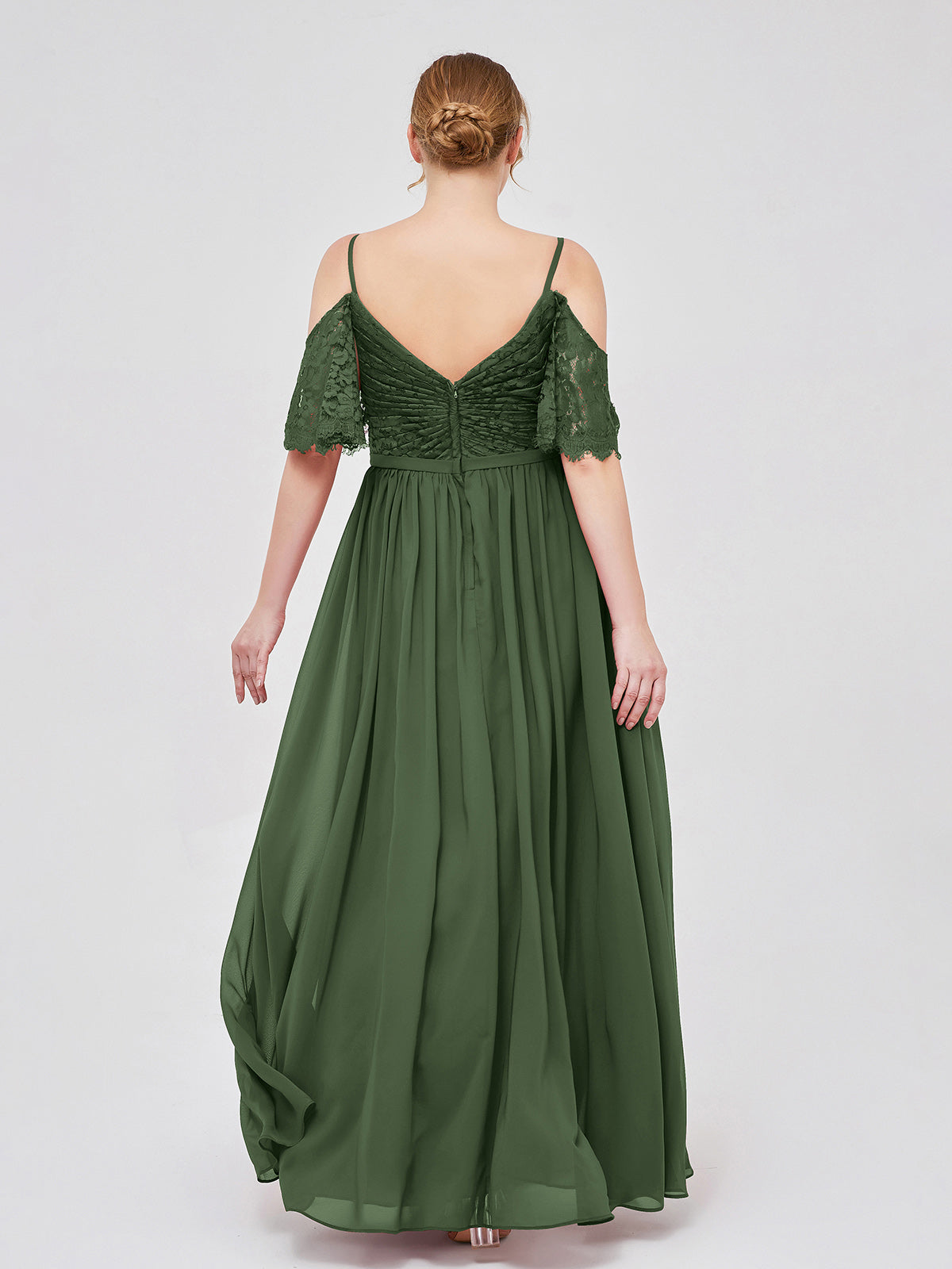 Miranda Tirante Espagueti Encaje Y Gasa Vestido Verde Oliva Tallas Grandes