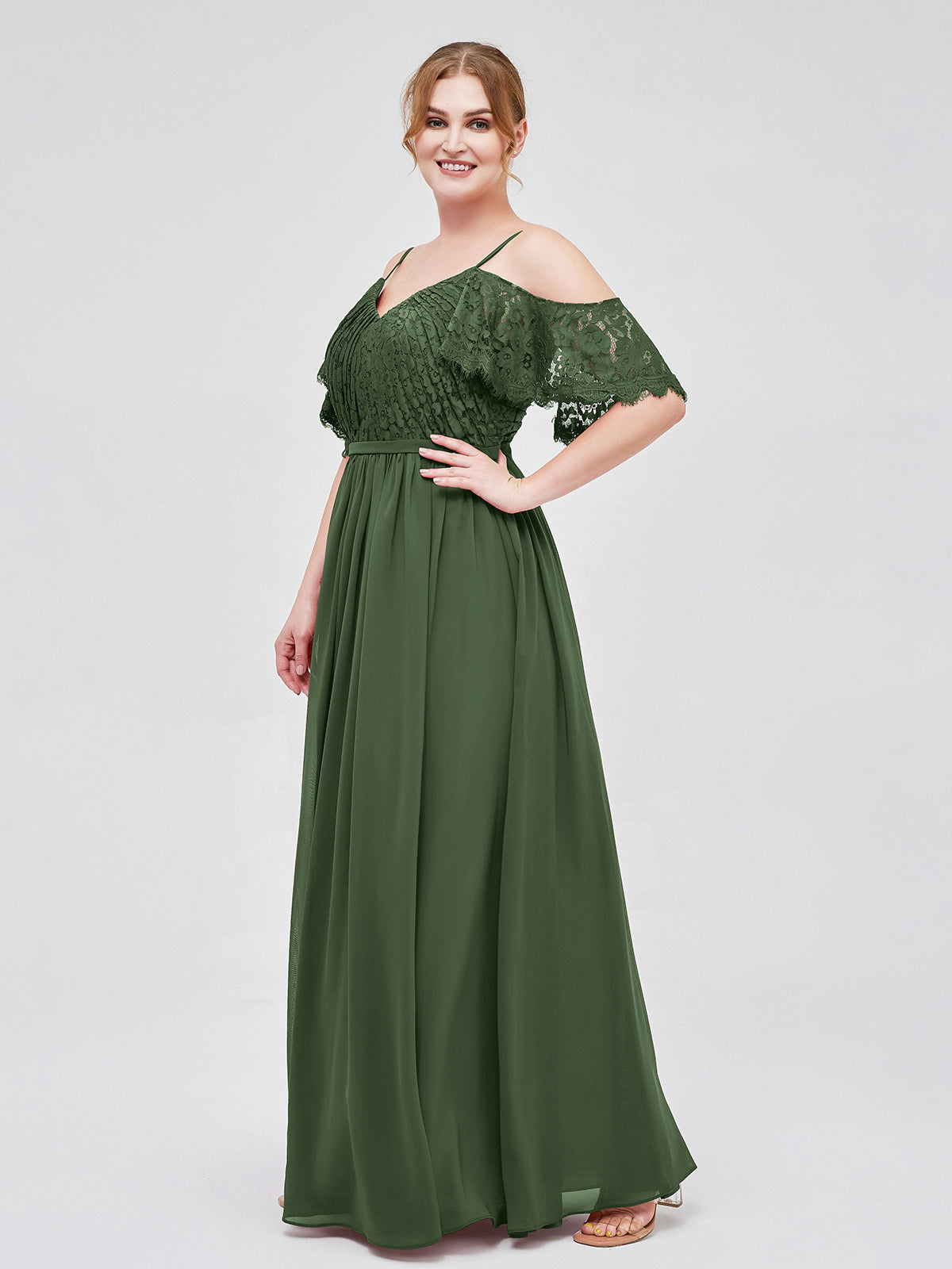 Miranda Tirante Espagueti Encaje Y Gasa Vestido Verde Oliva Tallas Grandes