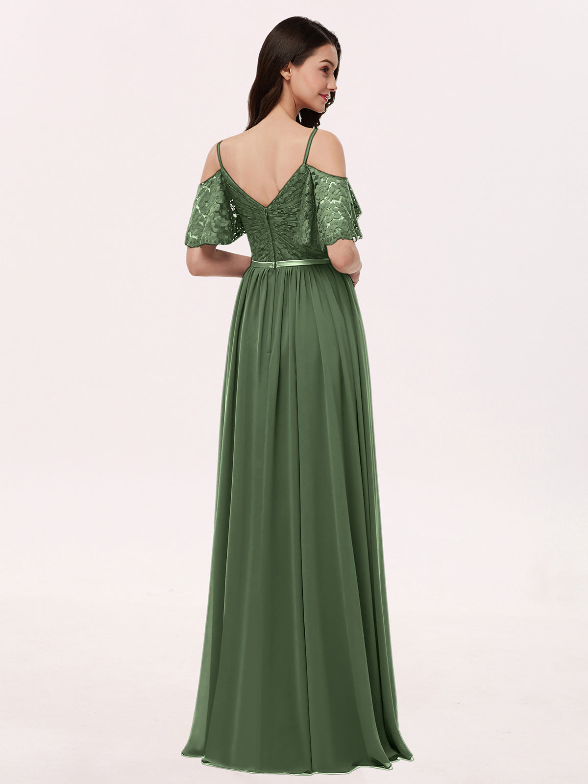 Miranda Tirante Espagueti Encaje Y Gasa Vestido Verde Oliva Tallas Grandes