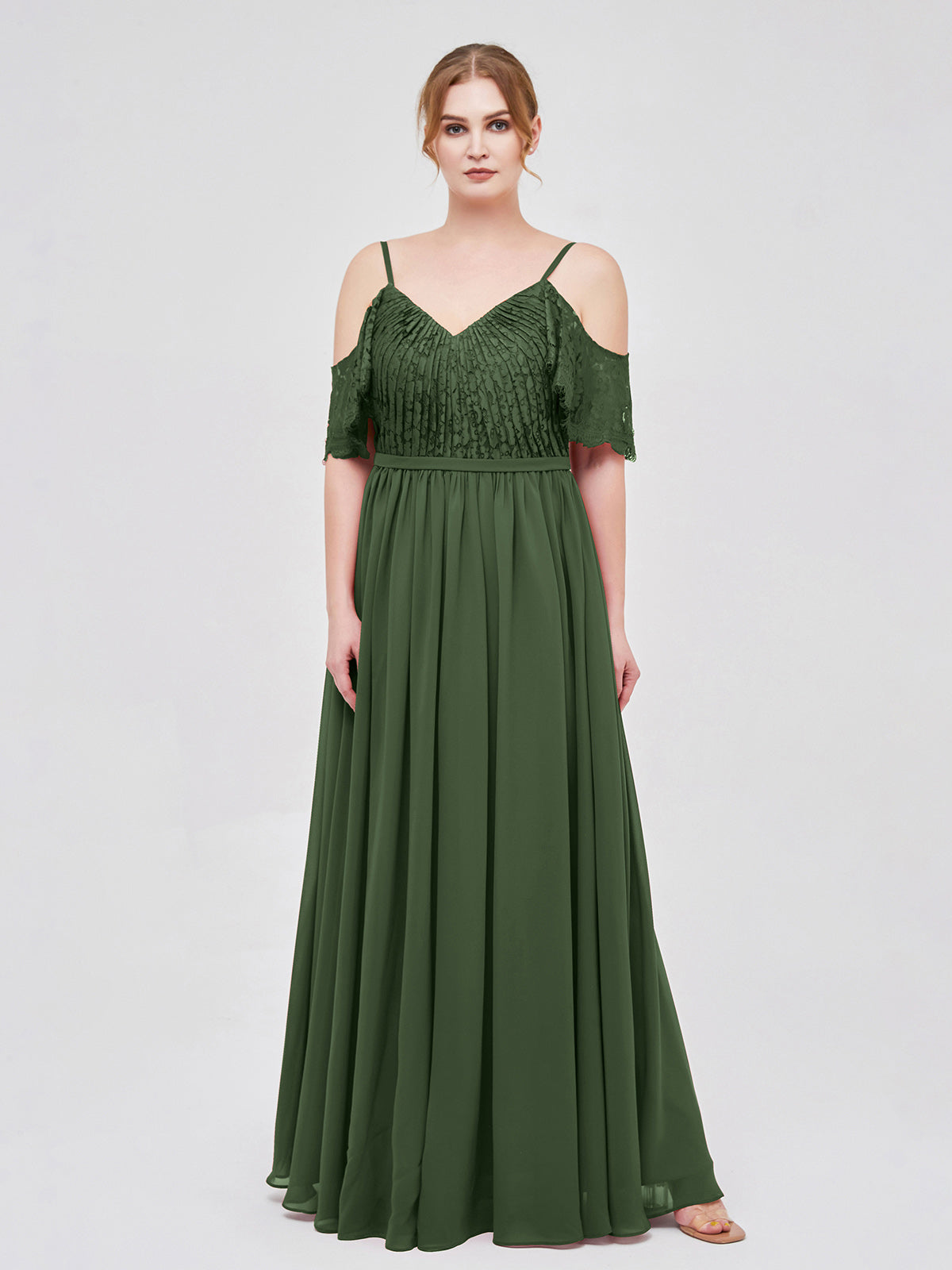 Miranda Tirante Espagueti Encaje Y Gasa Vestido Verde Oliva Tallas Grandes