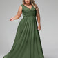 Vestidos largos de chiffon con escote en V y bolsillos Verde Oliva Tallas Grandes