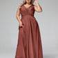 Vestidos largos de chiffon con escote en V y bolsillos Terracota Tallas Grandes