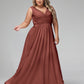 Vestidos largos de chiffon con escote en V y bolsillos Terracota Tallas Grandes