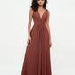 Vestidos largos de chiffon con escote en V y bolsillos Terracota