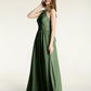 Vestidos largos de dama de honor estilo halter de chiffon Verde Oliva