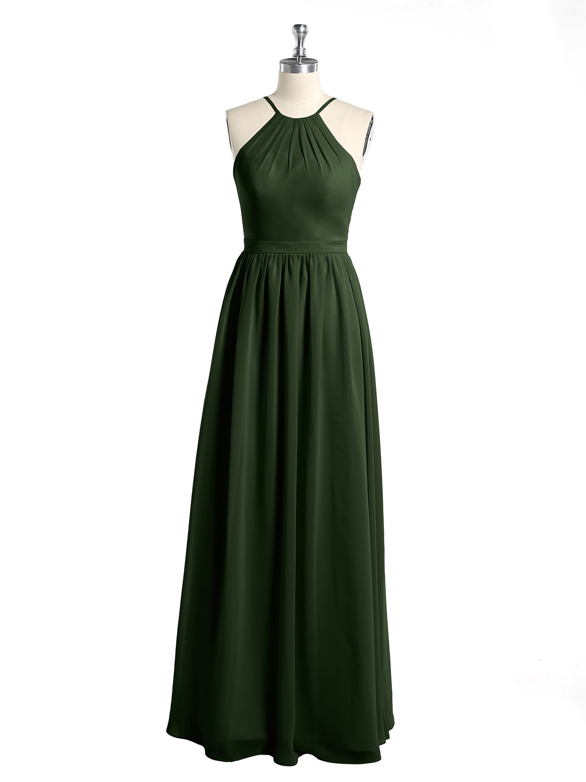 Vestidos largos de dama de honor estilo halter de chiffon Verde Oliva