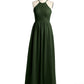 Vestidos largos de dama de honor estilo halter de chiffon Verde Oliva Tallas Grandes