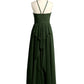 Vestidos largos de dama de honor estilo halter de chiffon Verde Oliva