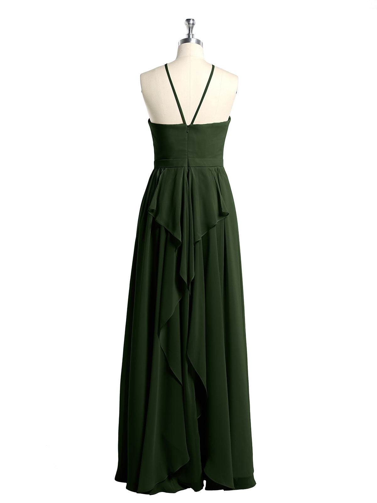 Vestidos largos de dama de honor estilo halter de chiffon Verde Oliva Tallas Grandes