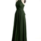 Vestidos largos de dama de honor estilo halter de chiffon Verde Oliva