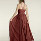 Vestidos largos de dama de honor estilo halter de chiffon Terracota
