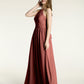 Vestidos largos de dama de honor estilo halter de chiffon Terracota Tallas Grandes