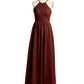 Vestidos largos de dama de honor estilo halter de chiffon Terracota