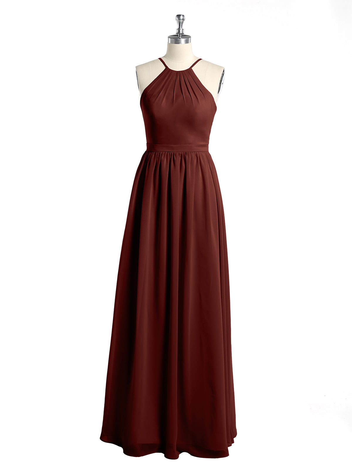 Vestidos largos de dama de honor estilo halter de chiffon Terracota