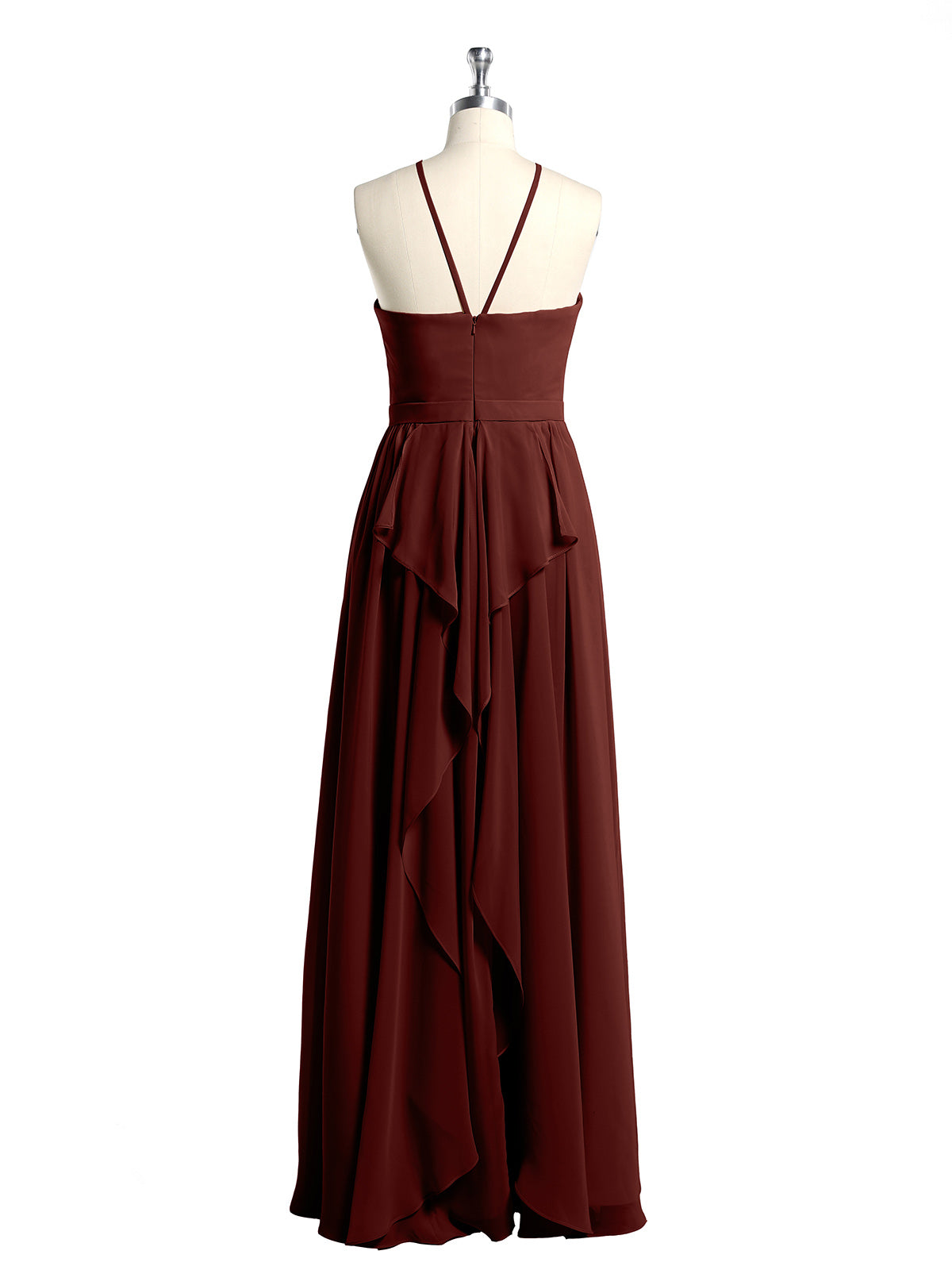 Vestidos largos de dama de honor estilo halter de chiffon Terracota