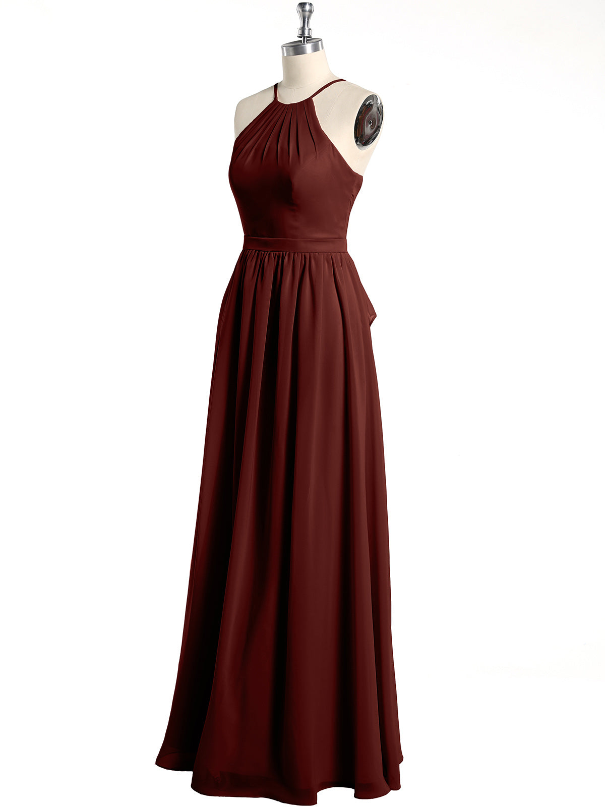 Vestidos largos de dama de honor estilo halter de chiffon Terracota