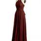 Vestidos largos de dama de honor estilo halter de chiffon Terracota Tallas Grandes