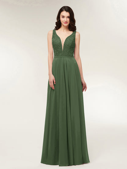 Modesty Espalda Abierta Vestido Con Corpino Encaje Verde Oliva