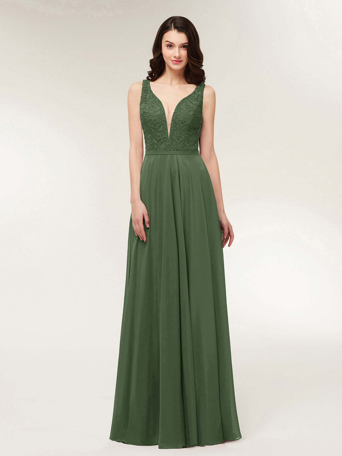 Modesty Espalda Abierta Vestido Con Corpino Encaje Verde Oliva Tallas Grandes