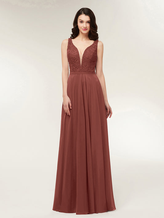 Modesty Espalda Abierta Vestido Con Corpino Encaje Terracota