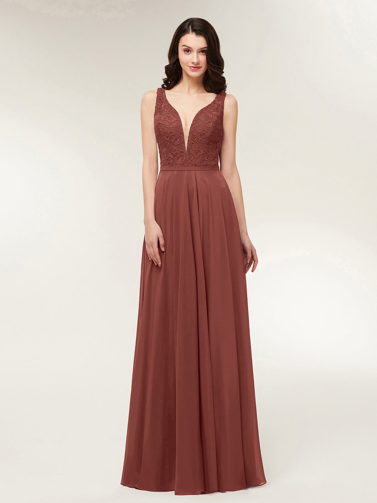 Modesty Espalda Abierta Vestido Con Corpino Encaje Terracota Tallas Grandes