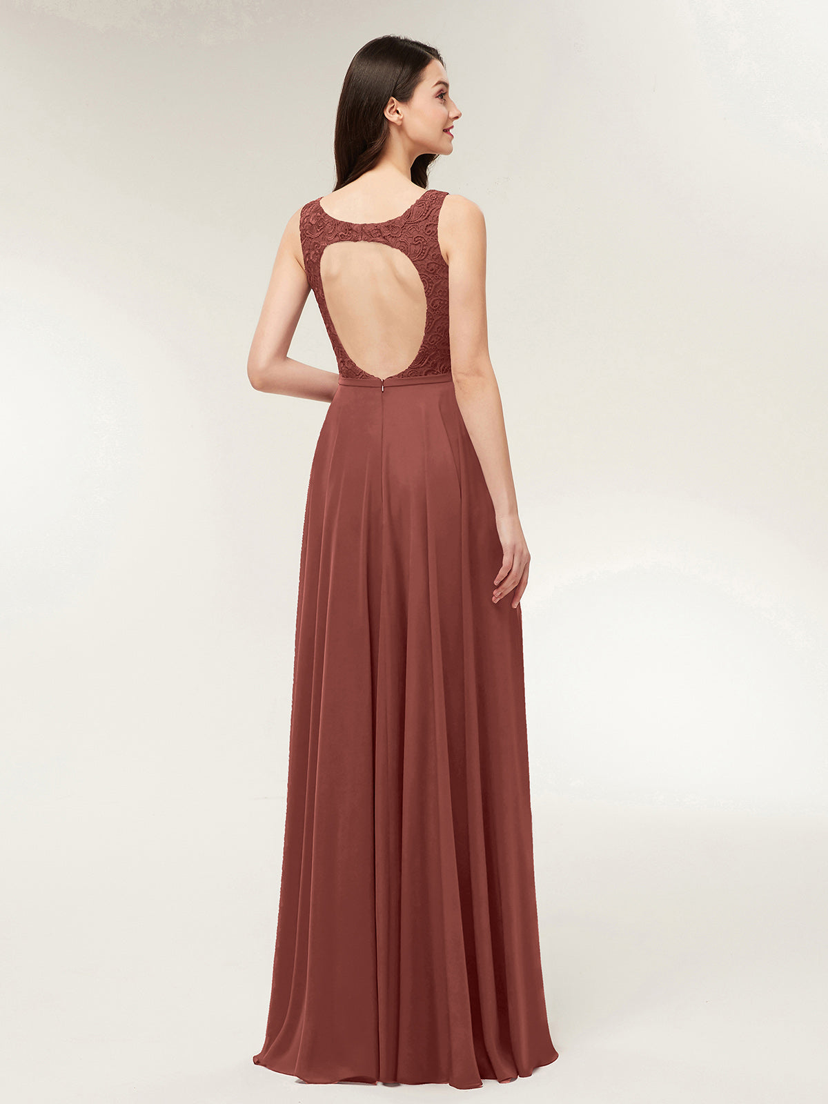Modesty Espalda Abierta Vestido Con Corpino Encaje Terracota