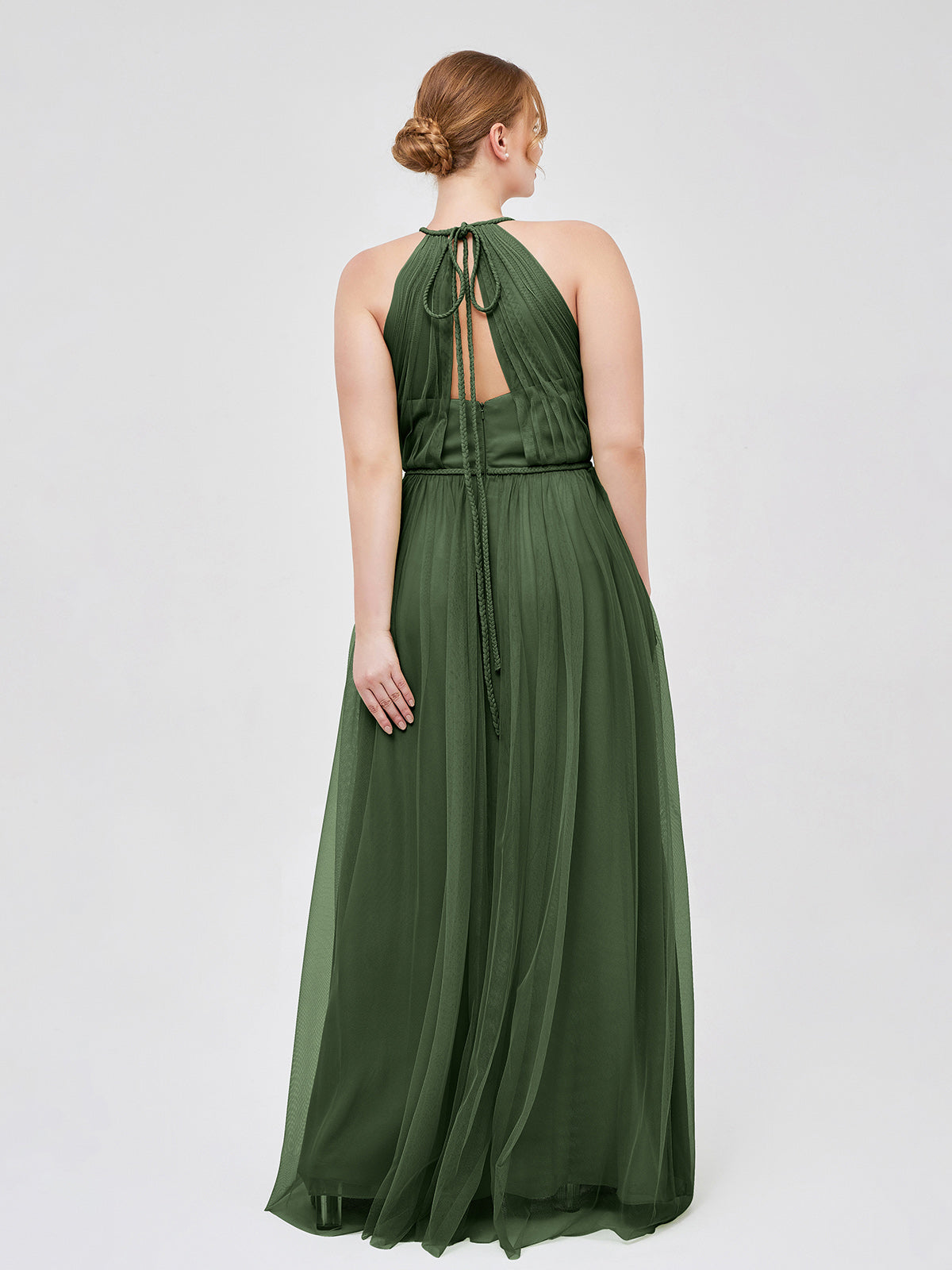 Vestido maxi de tul con tirantes entrelazados y escote en V Verde oliva Tallas Grandes