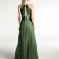 Vestido maxi de tul con tirantes entrelazados y escote en V Verde oliva Tallas Grandes