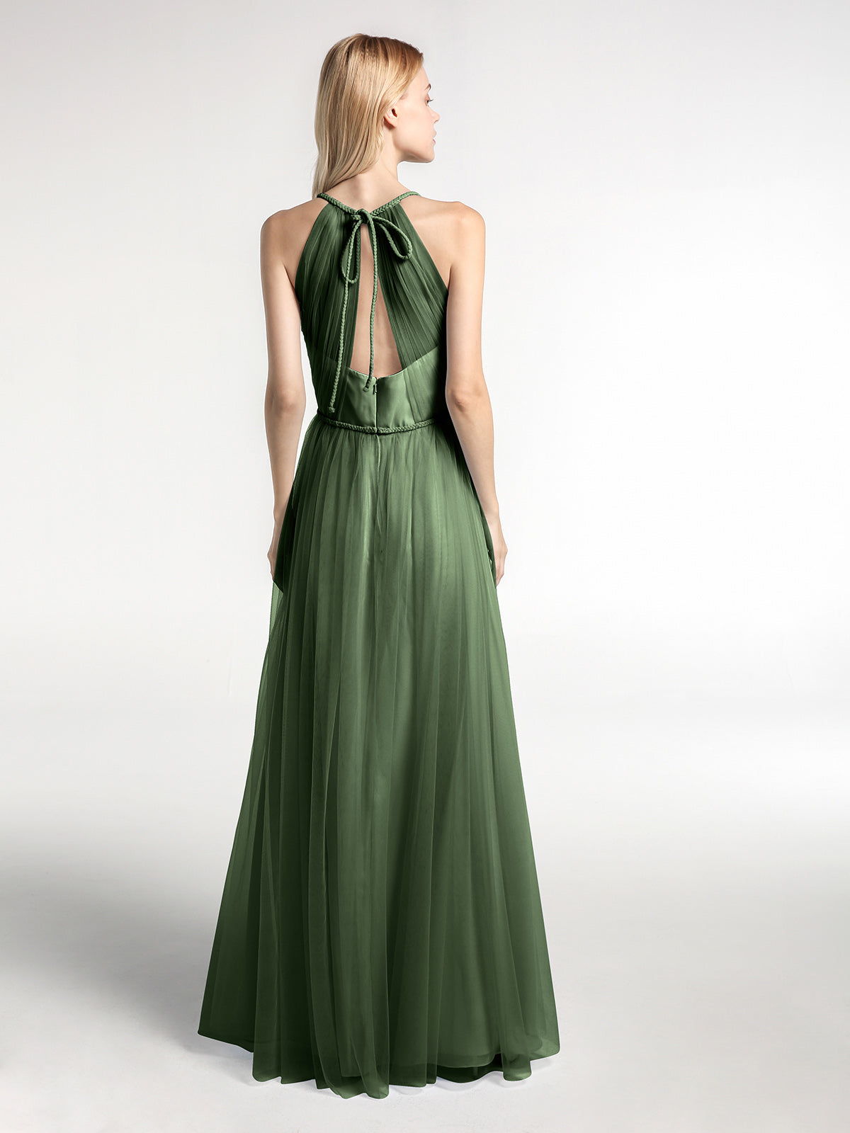 Vestido maxi de tul con tirantes entrelazados y escote en V Verde oliva Tallas Grandes