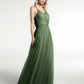 Vestido maxi de tul con tirantes entrelazados y escote en V Verde oliva Tallas Grandes
