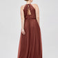 Vestido maxi de tul con tirantes entrelazados y escote en V Terracota