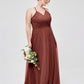 Vestido maxi de tul con tirantes entrelazados y escote en V Terracota