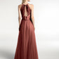 Vestido maxi de tul con tirantes entrelazados y escote en V Terracota Tallas Grandes