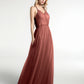 Vestido maxi de tul con tirantes entrelazados y escote en V Terracota