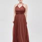 Vestido maxi de tul con tirantes entrelazados y escote en V Terracota Tallas Grandes