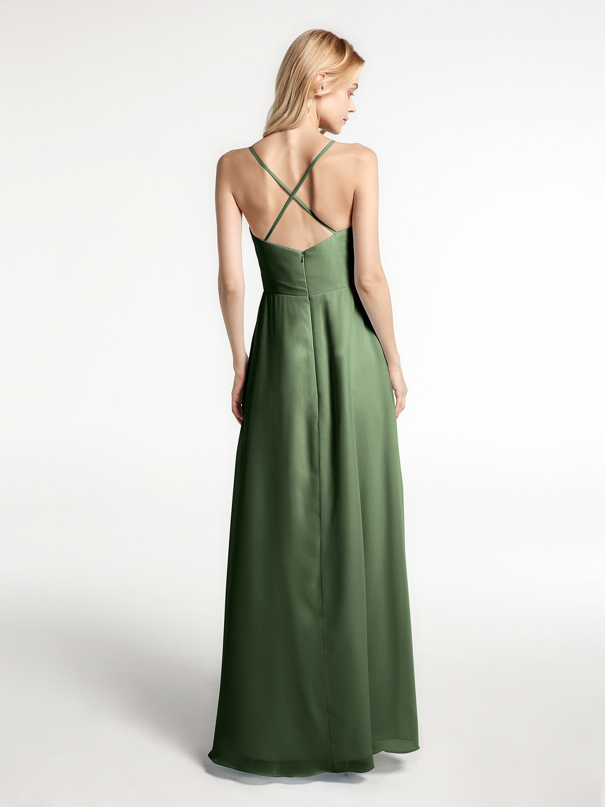 Vestido de chiffon con tirantes finos y volantes de alto y bajo Verde Oliva Tallas Grandes