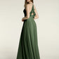 Vestidos de dama de honor de chiffon con escote en V y espalda cruzada Verde Oliva Tallas Grandes