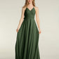 Vestidos de dama de honor de chiffon con escote en V y espalda cruzada Verde Oliva Tallas Grandes